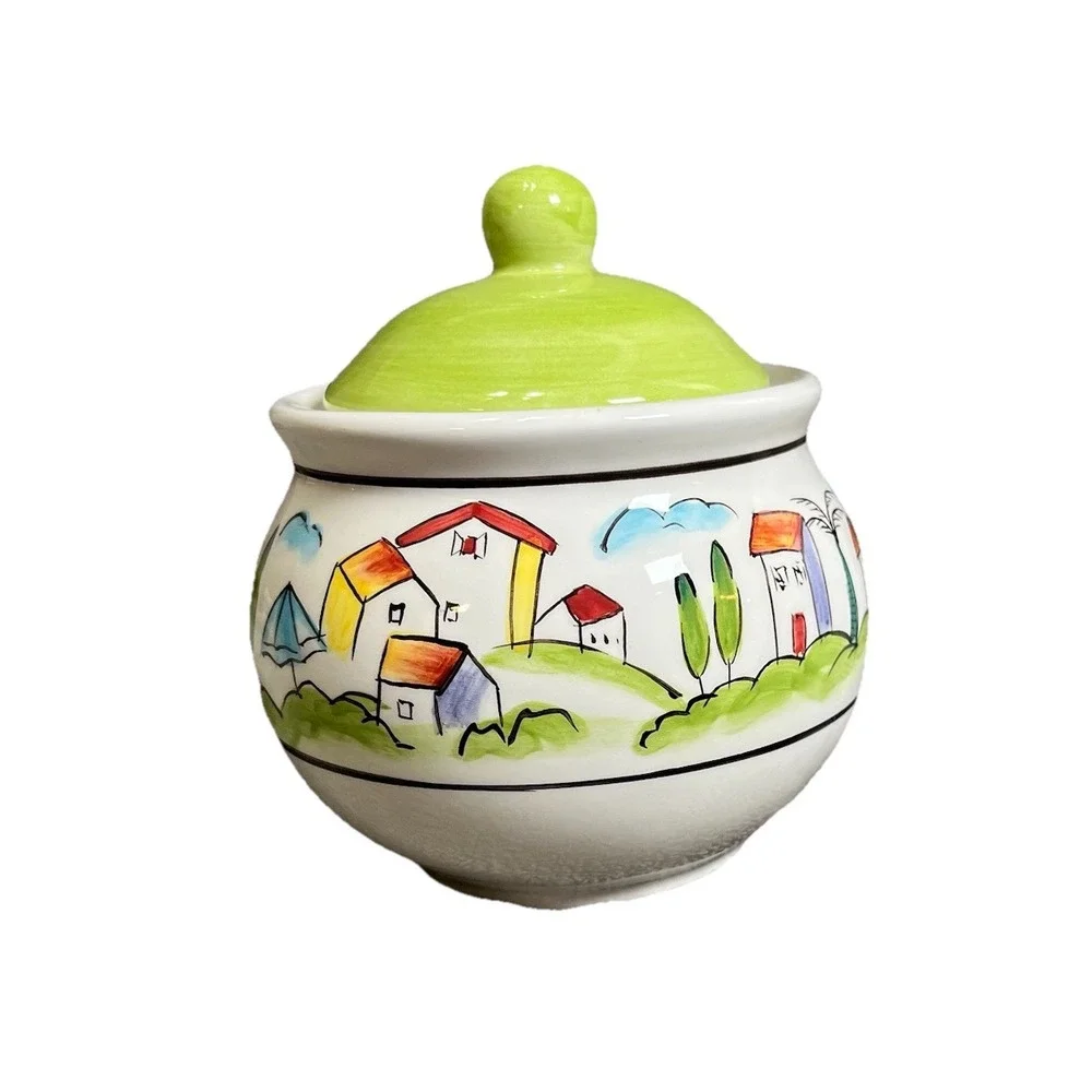 Sakura Provence By Apple Vintage‎ Hand Painted Ceramic Sugar Bowl Jar With Lid